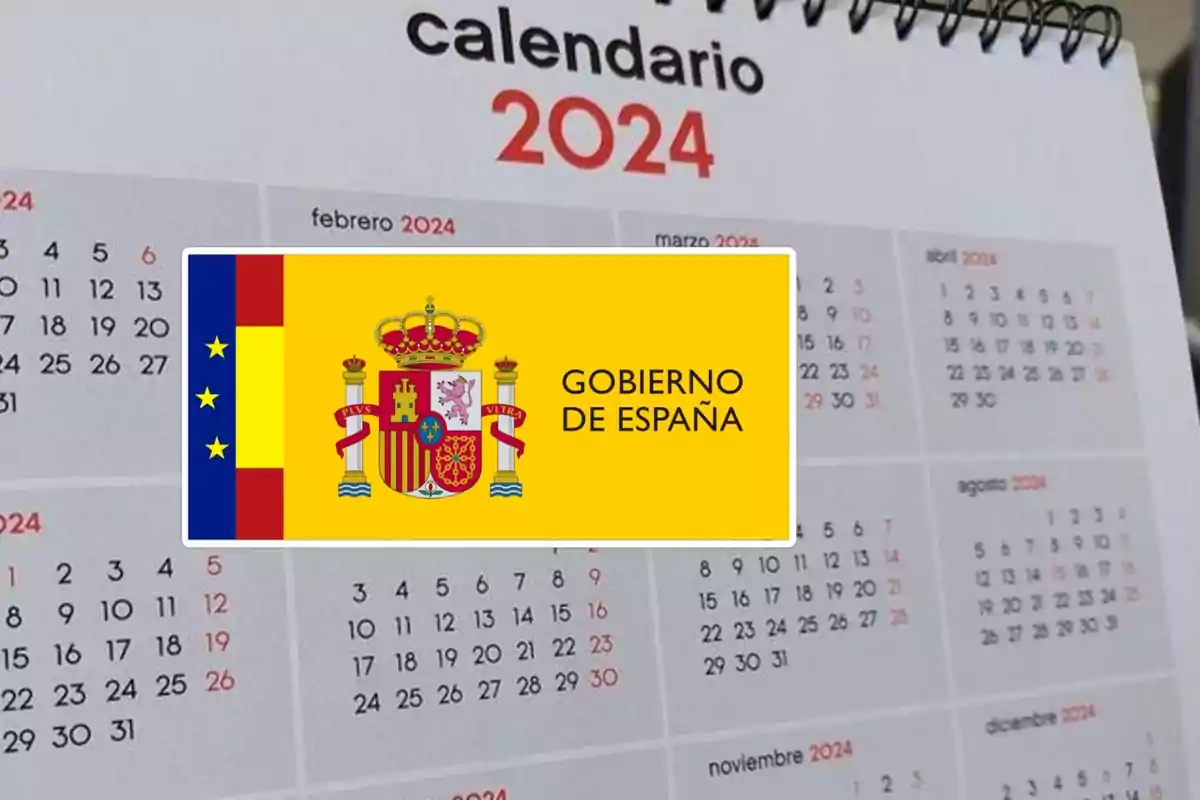 Calendario del año 2024 con el escudo y la bandera del Gobierno de España.