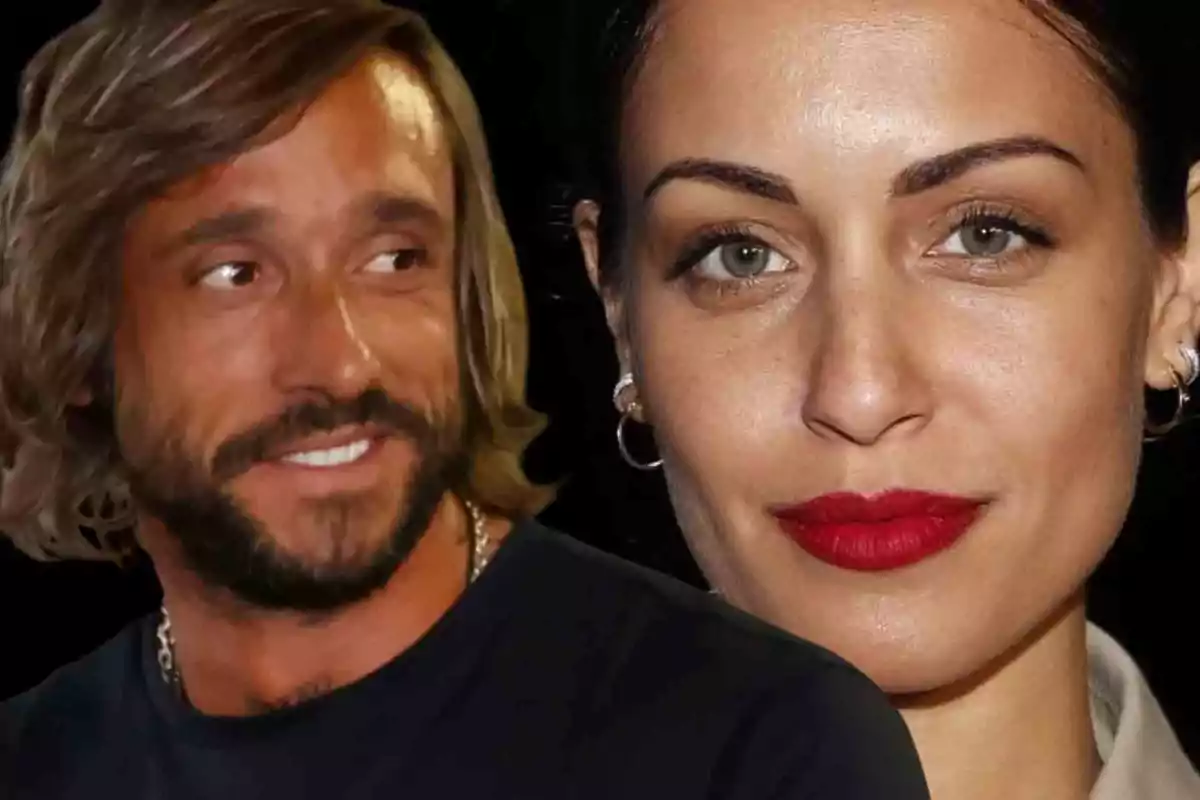 Dos personas posando juntas, una mujer con labios rojos y un hombre con barba y cabello largo.