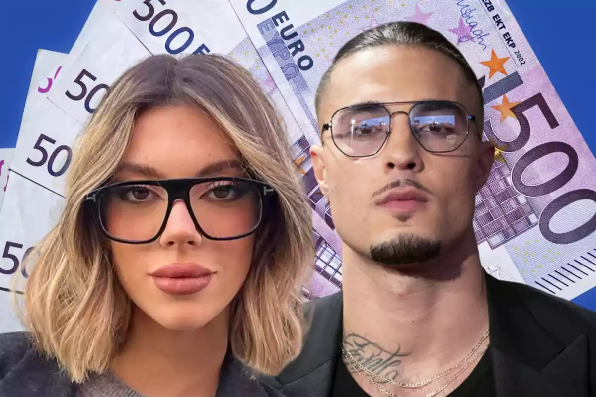 Dos personas con gafas frente a billetes de 500 euros.