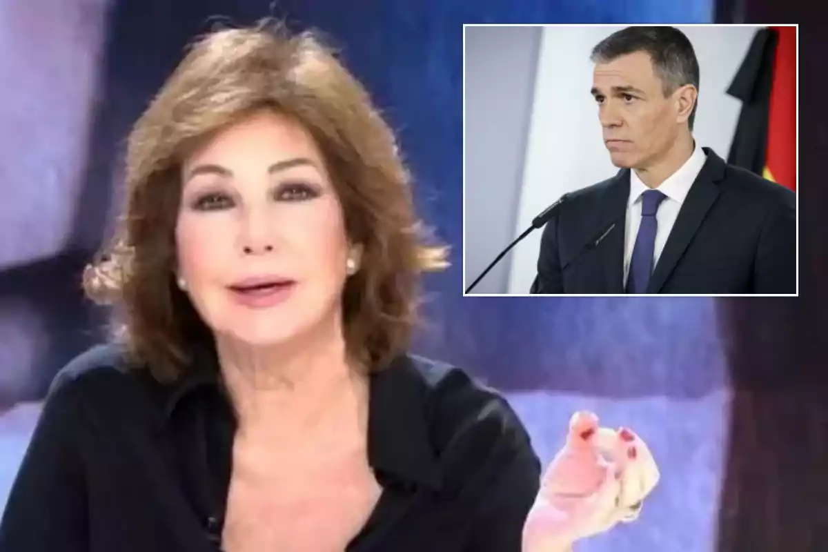 Una mujer hablando en un programa de televisión con una imagen de un hombre en un recuadro pequeño al fondo.