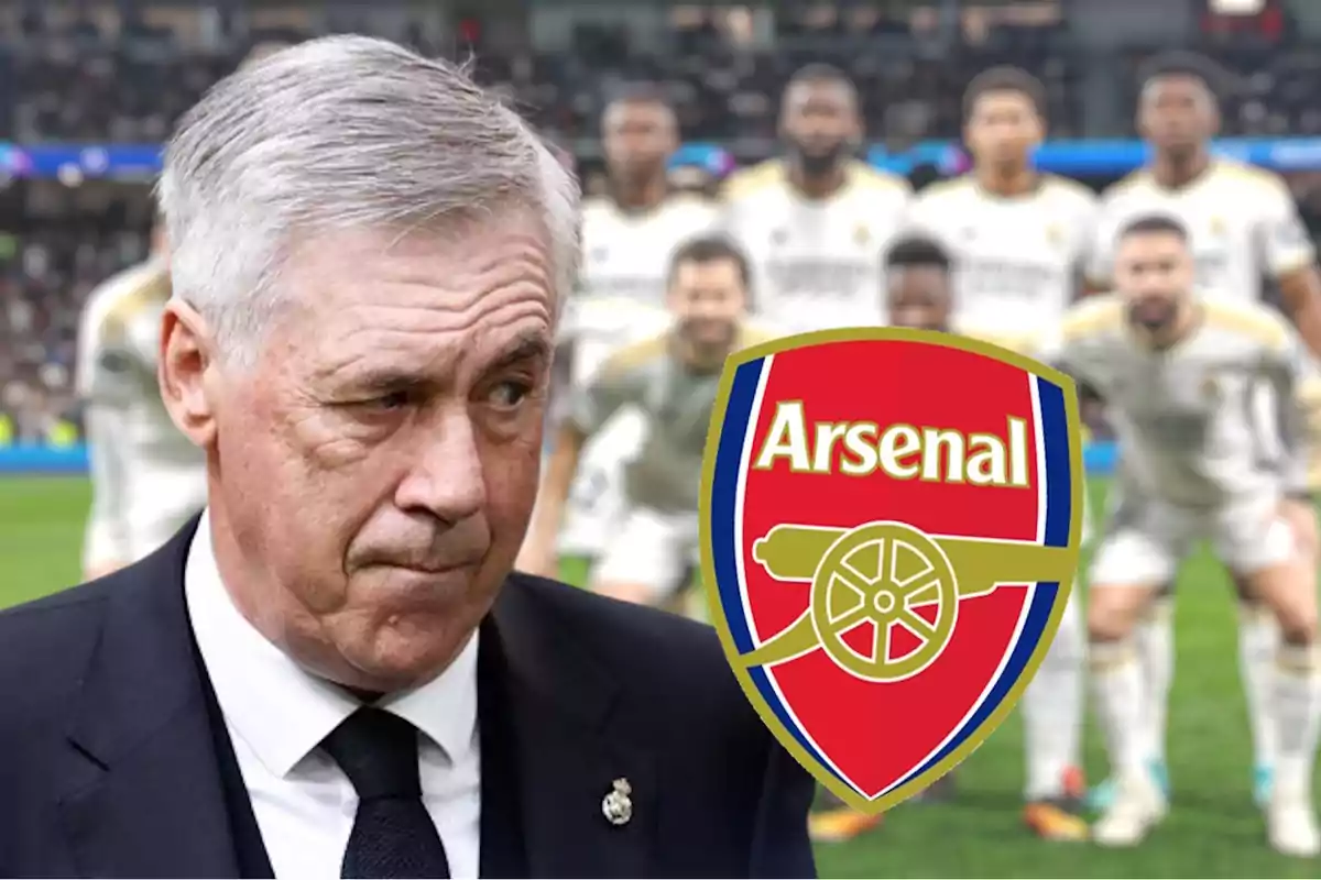 Carlo Ancelotti, once del Real Madrid y escudo Arsenal