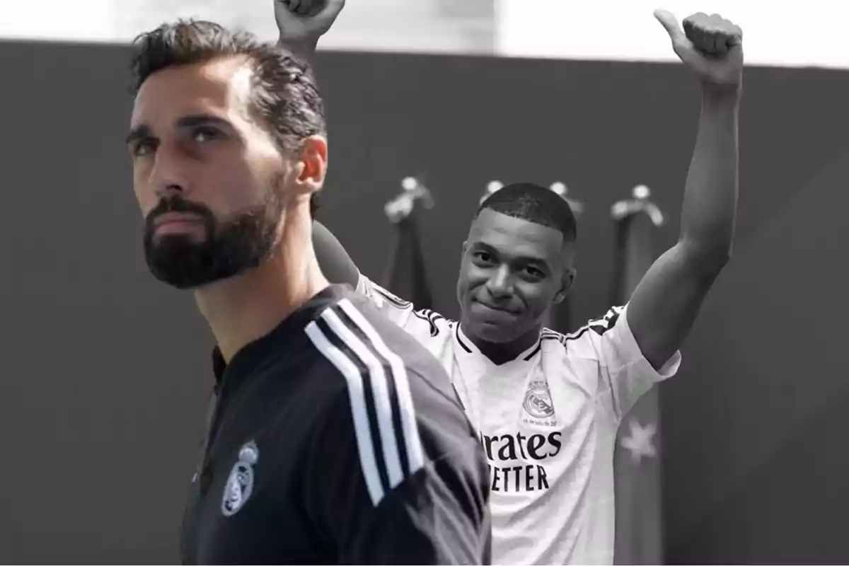 Arbeloa y Mbappé en blanco y negro