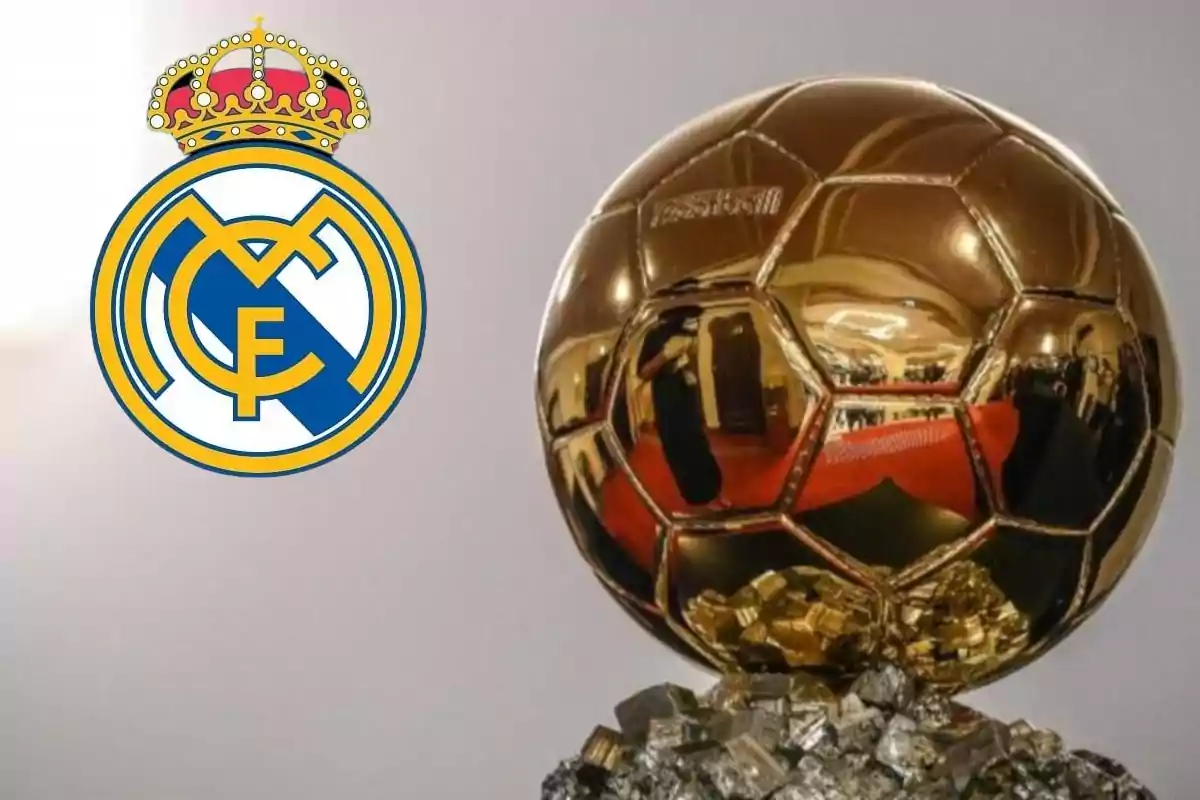 Logo del Real Madrid junto a un Balón de Oro.