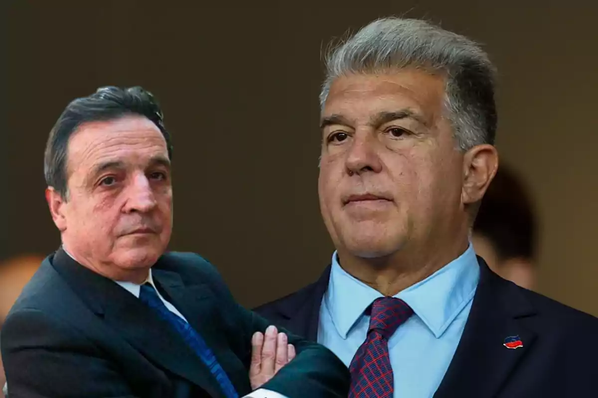 Dos hombres de mediana edad con trajes formales, uno con cabello oscuro y el otro con cabello canoso, posan juntos en un fondo neutro.