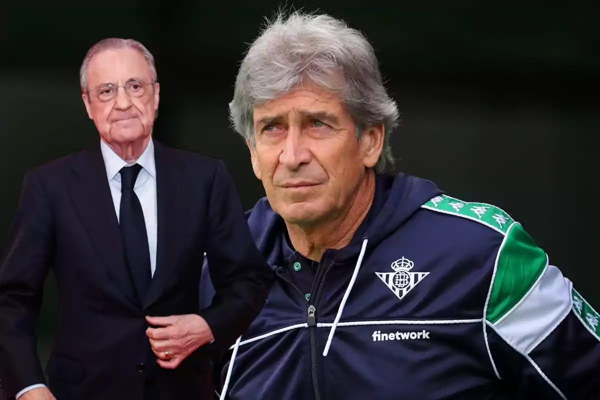 El presidente del Betis con Florentino Pérez en un fondo negro