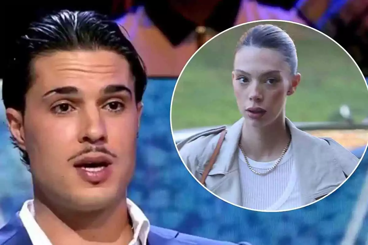 Un hombre con bigote en un estudio de televisión y una mujer con el cabello recogido en un recuadro circular.