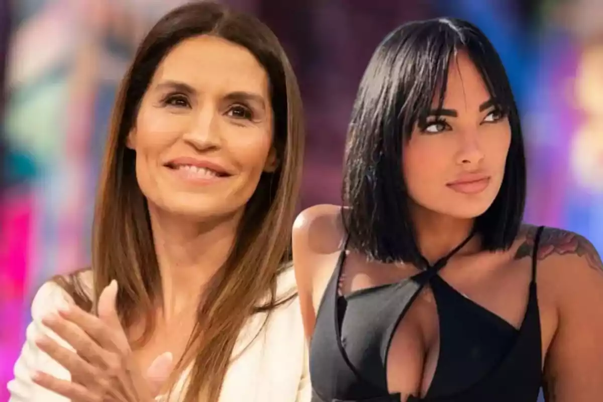 Dos mujeres posando juntas, una con cabello largo y otra con cabello corto, ambas con expresiones amigables.