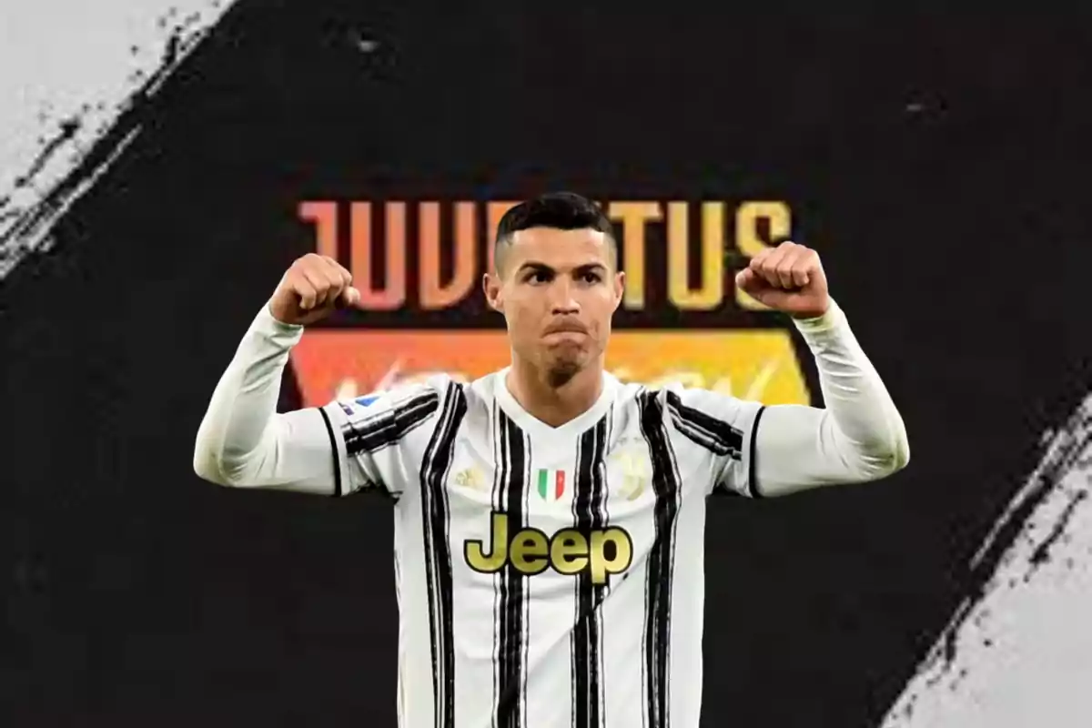 Cristiano Ronaldo con el logo de la Juventus detrás