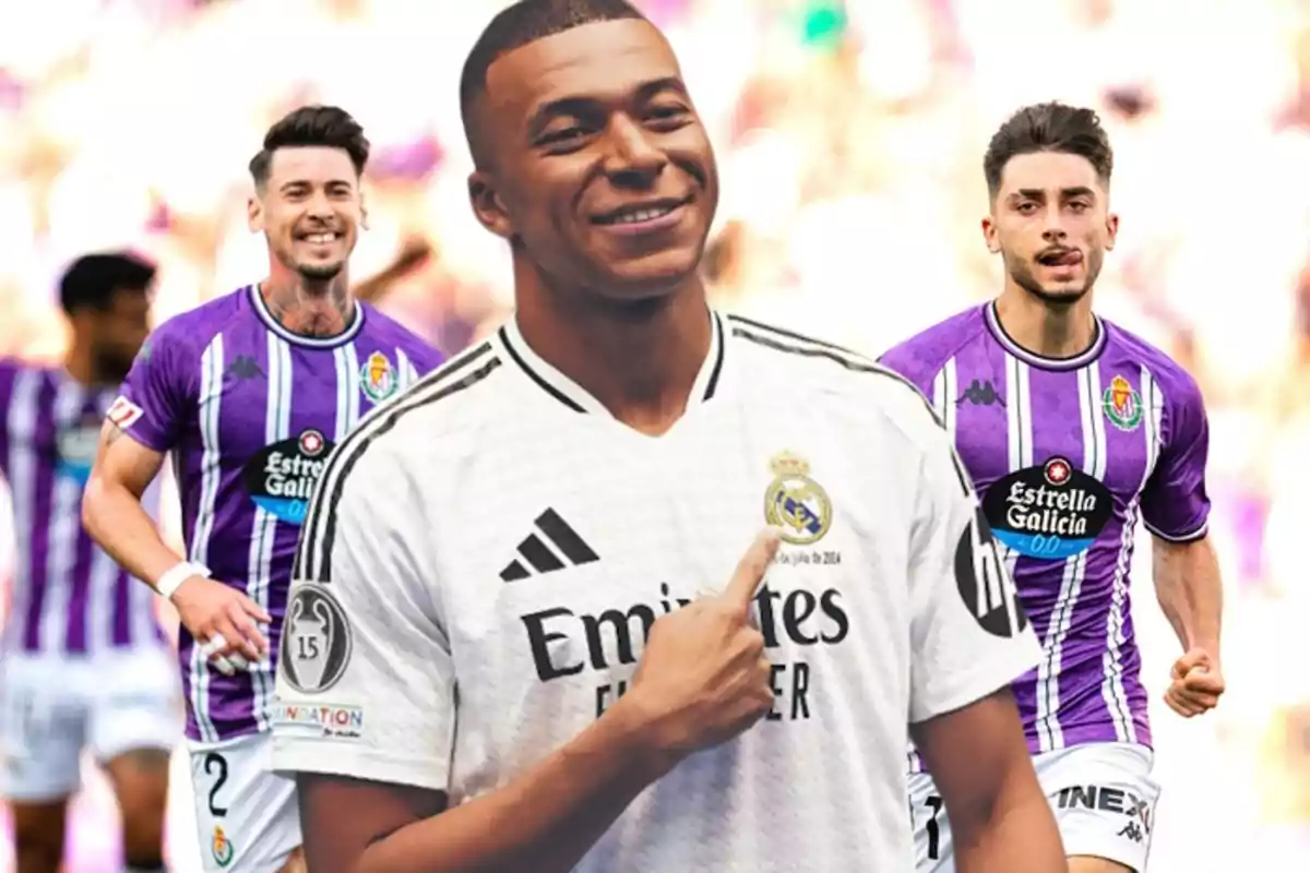 Mbappé con jugadores del Valladolid de fondo