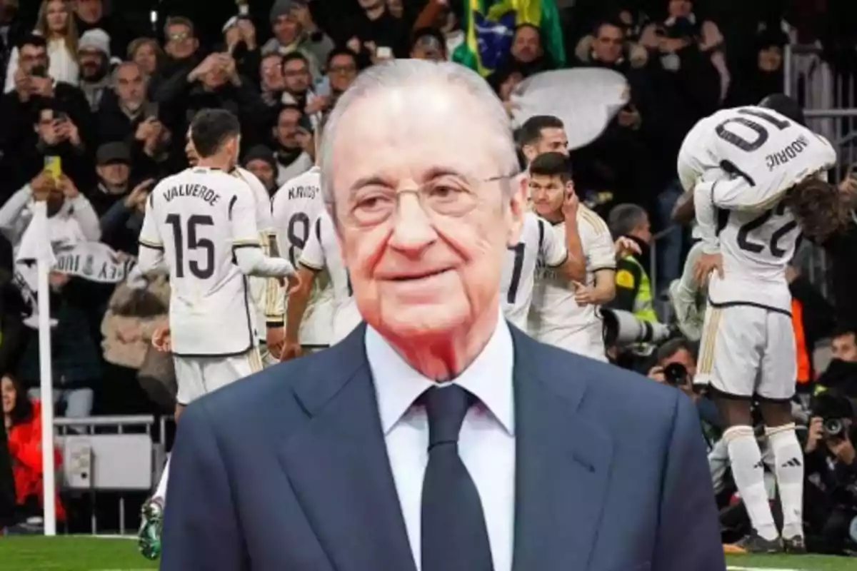 Florentino Pérez delante de jugador del Real Madrid