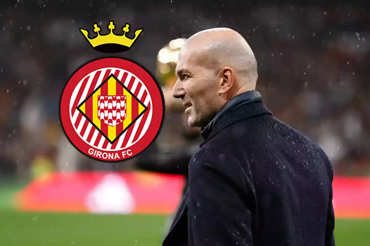 Zinedine Zidane y escudo del Girona