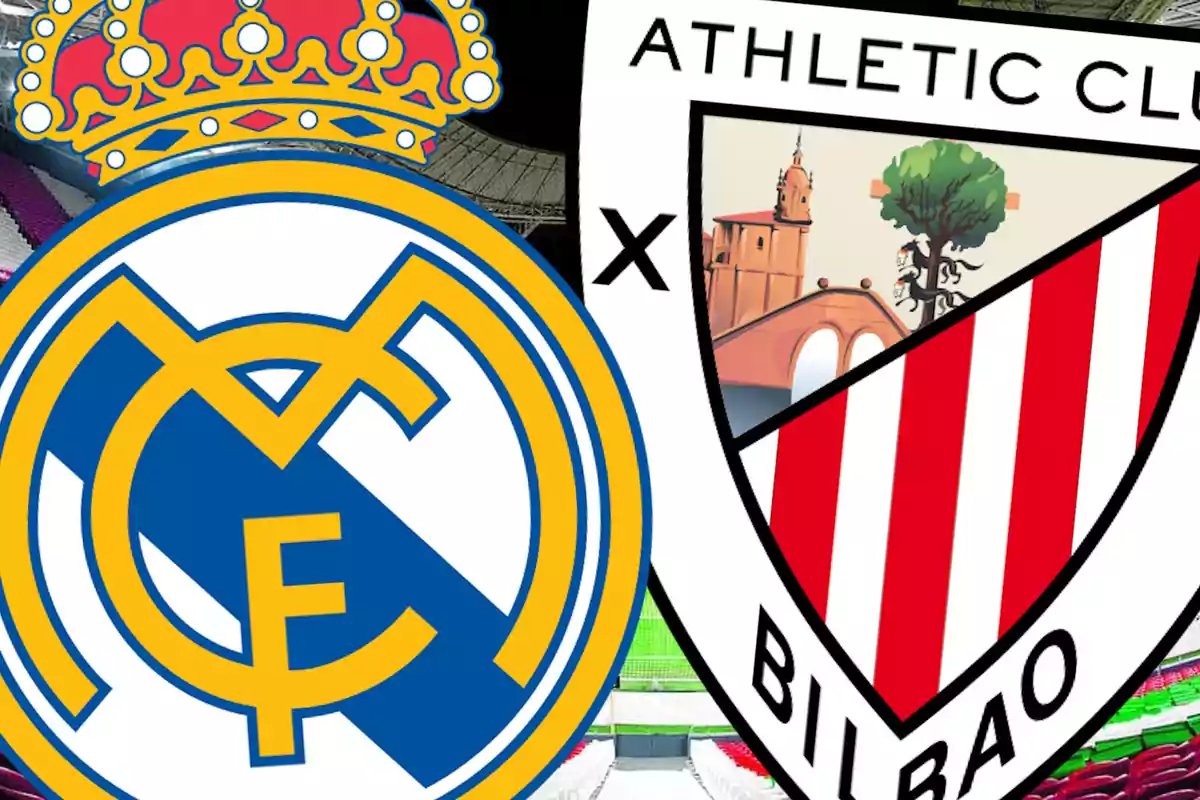 Escudos de los equipos de fútbol Real Madrid y Athletic Club de Bilbao.