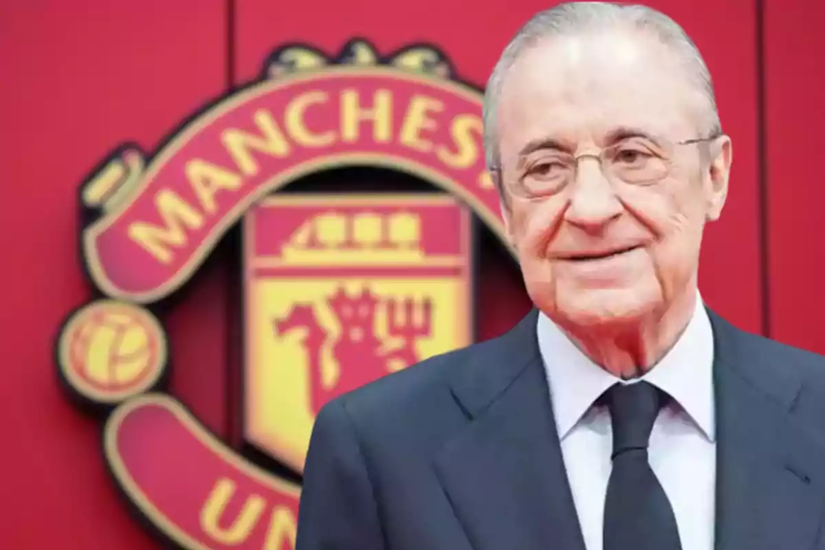 Florentino Pérez y fondo Manchester United