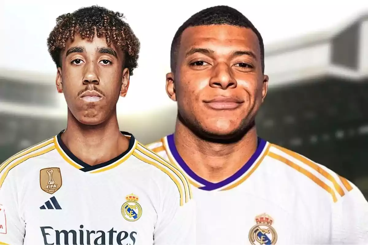 Leny Yoro y Mbappé con la camiseta del Real Madrid