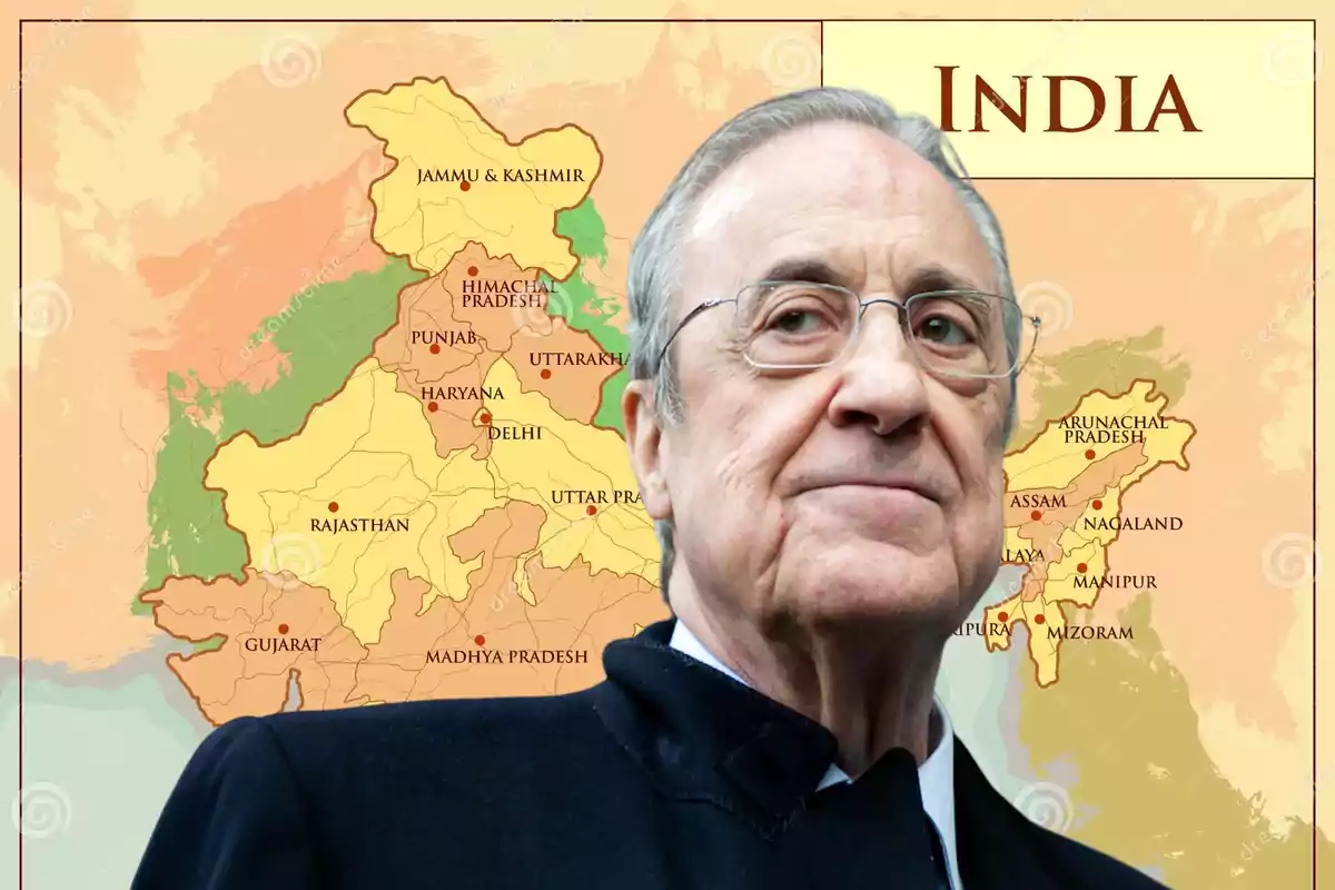 Florentino Pérez delante de un mapa de la India