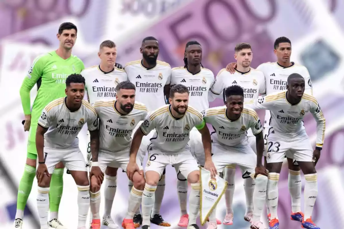 Once del Real Madrid frente a un fondo de billetes de 500 euros.