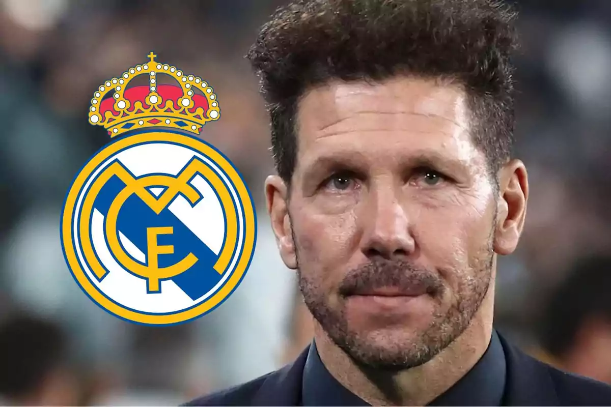 Cholo Simeone y escudo Real Madrid