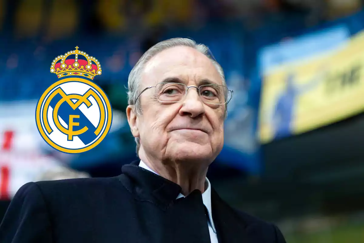 Florentino Pérez y escudo Real Madrid