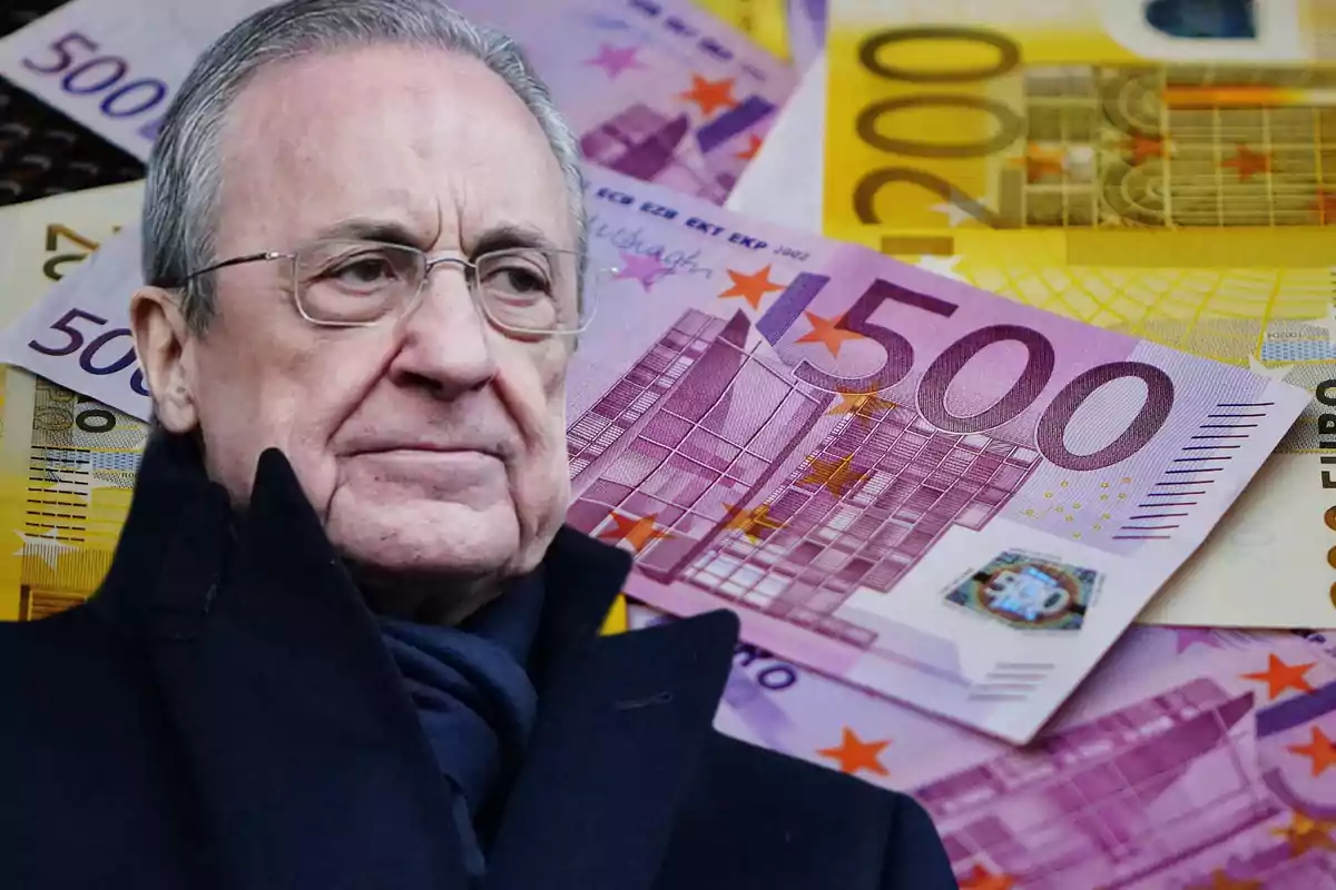 Un hombre mayor con gafas y abrigo oscuro frente a billetes de euro.