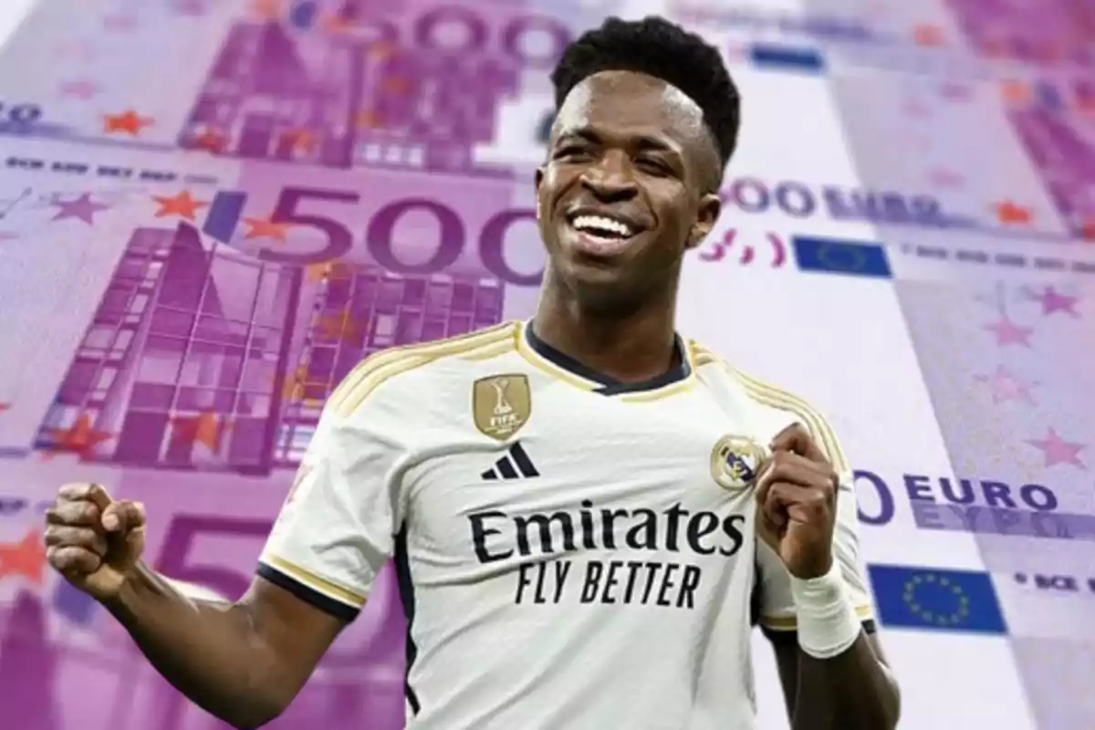 Vinicius, con billetes de 500 euros de fondo.