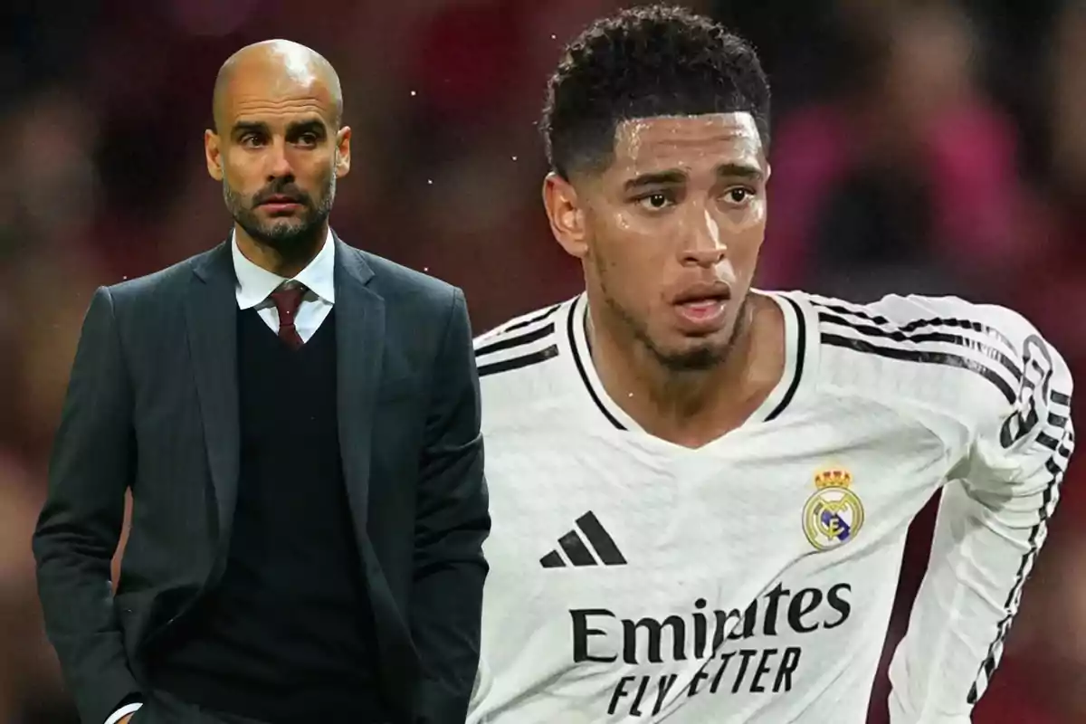 Un hombre con traje y corbata junto a un jugador de fútbol con el uniforme del Real Madrid.