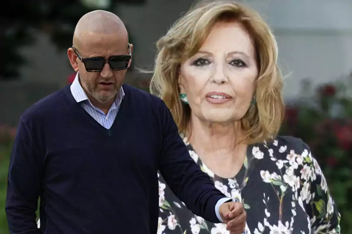 Maria Teresa Campos y Gustavo González con un fondo borroso de flores