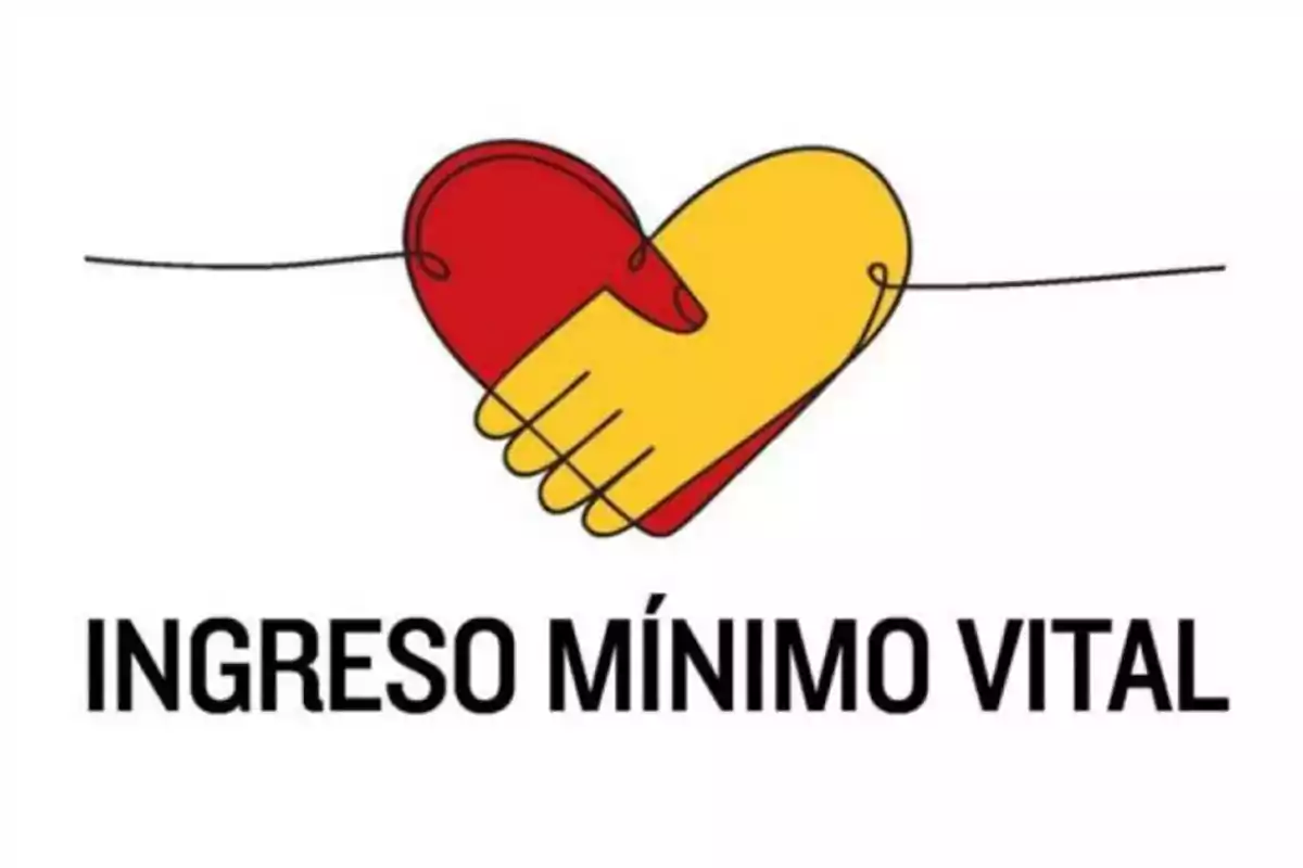 Logo del Ingreso Mínimo Vital con dos manos entrelazadas formando un corazón, una mano roja y otra amarilla.