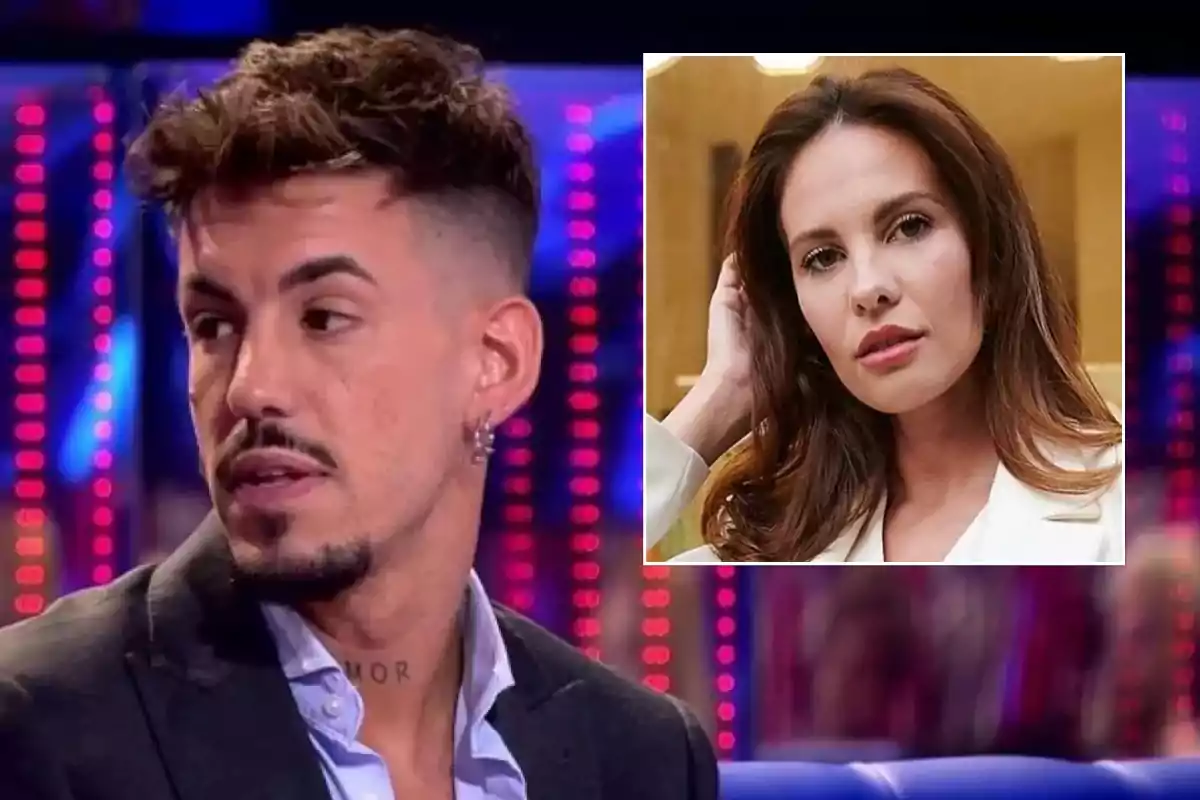 Un hombre con barba y un corte de pelo moderno está en un plató de televisión, mientras que en un recuadro se muestra la imagen de una mujer con cabello largo y suelto.