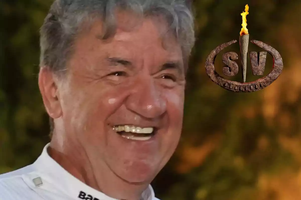Un hombre sonriente con cabello canoso y una camisa blanca, junto a un logotipo con una antorcha y las letras "SV".
