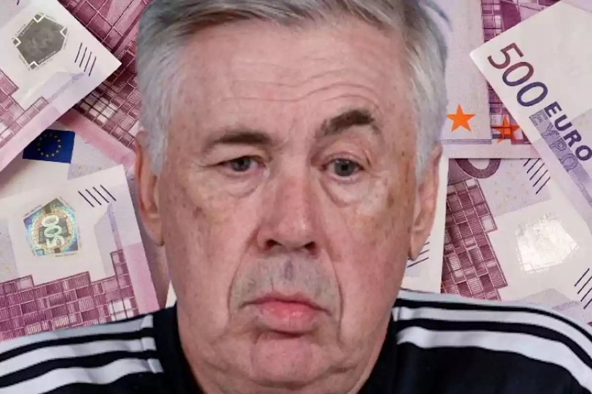 Ancelotti con billetes de 500 euros de fondo.