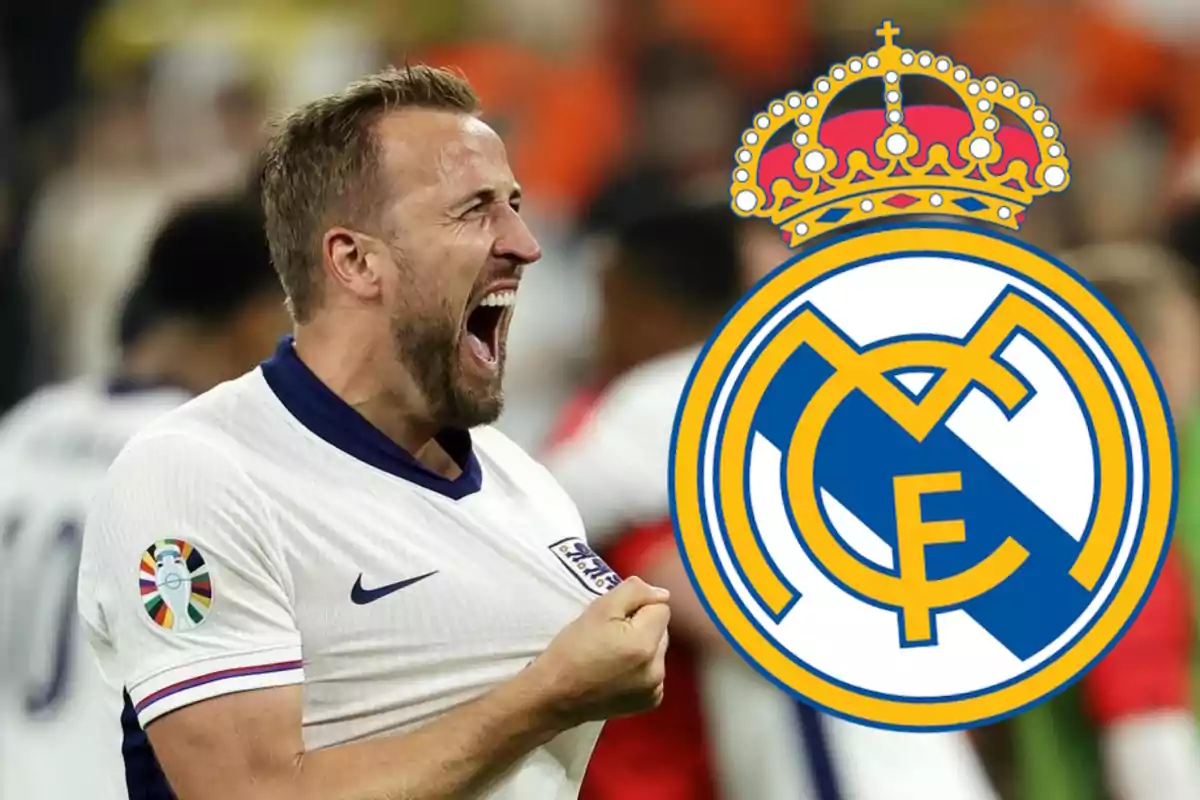 Harry Kane y escudo Real Madrid