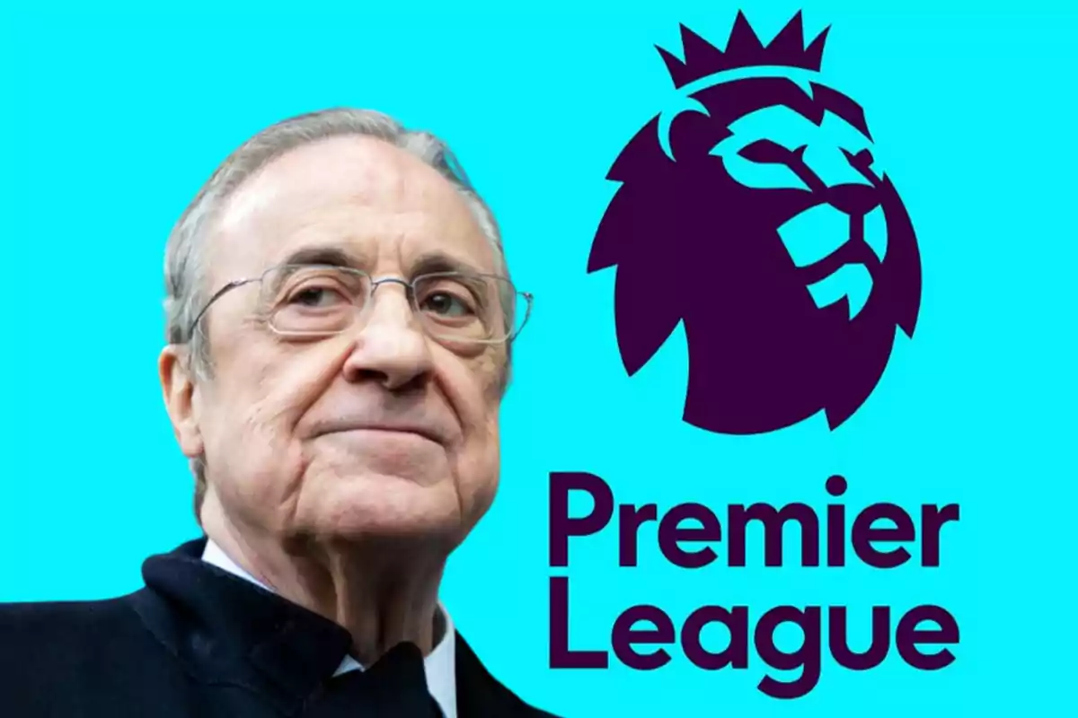 Hombre con gafas junto al logo de la Premier League sobre un fondo azul.