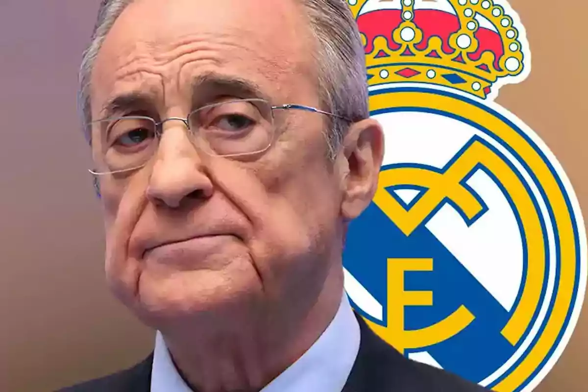 Florentino Pérez y logo Real Madrid