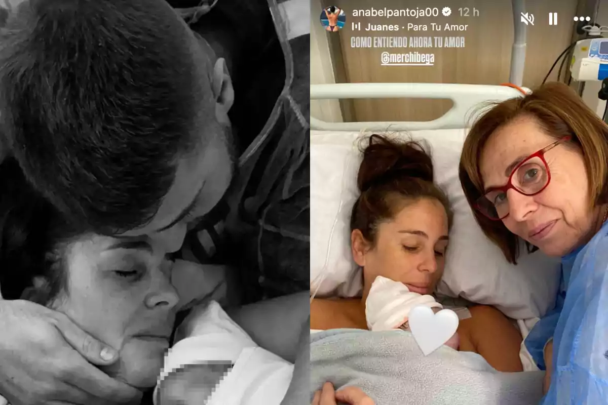 Una mujer en una cama de hospital sostiene a un bebé mientras otra persona la acompaña y se toma una selfie. Una mujer en una cama de hospital sostiene a un bebé mientras otra persona la acompaña y se toma una selfie.