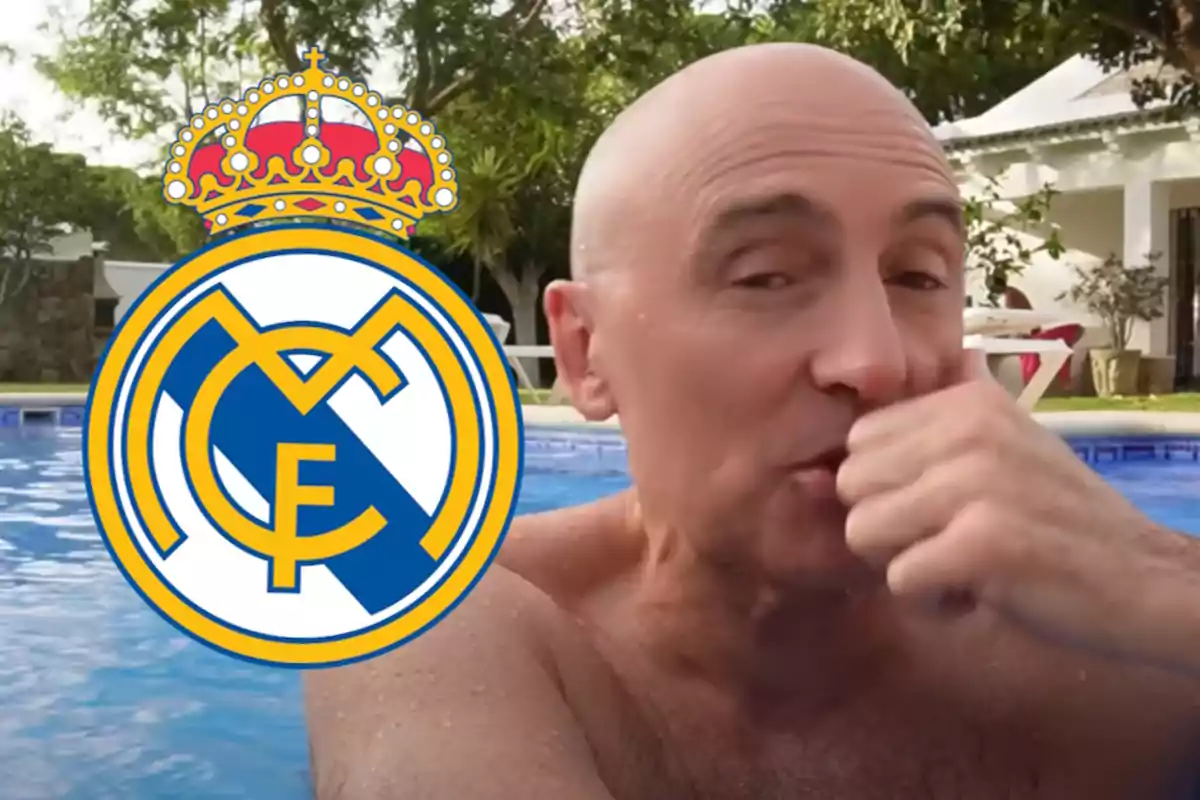 Maldini en una piscina con el logo del Real Madrid superpuesto en la imagen.