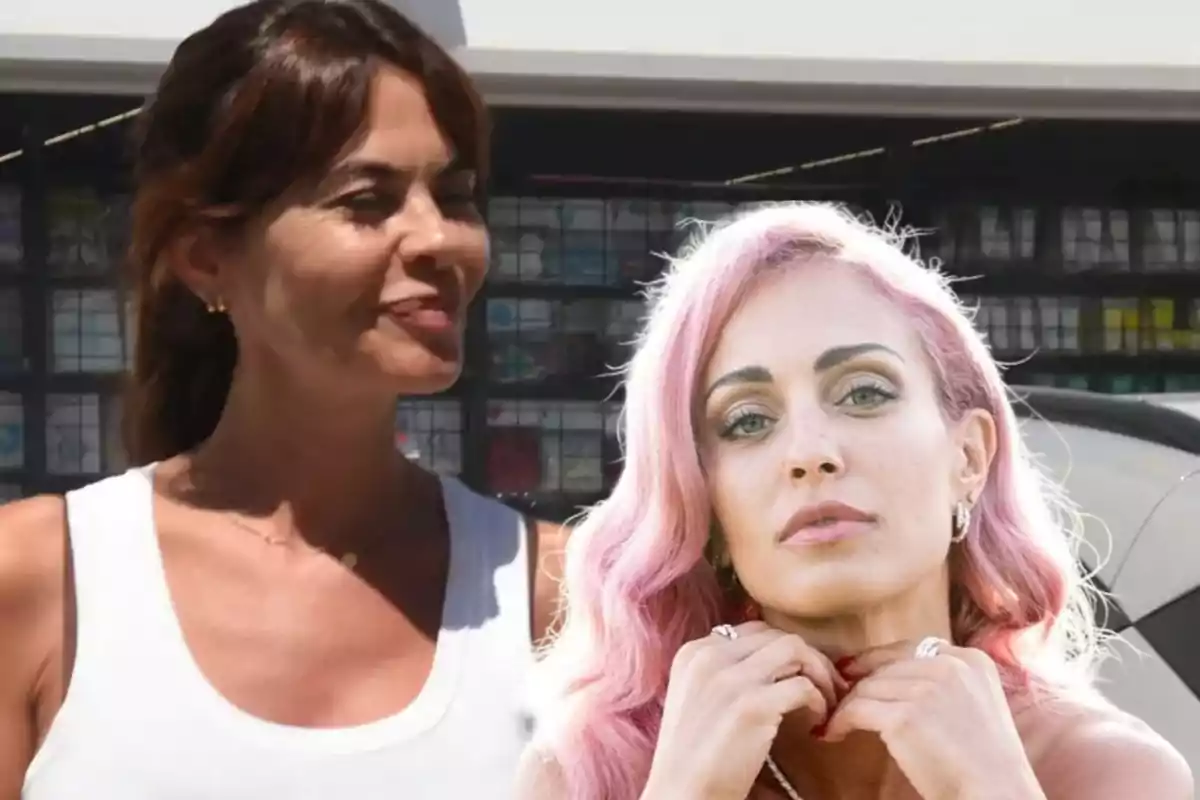 Dos mujeres posando, una con cabello castaño y otra con cabello rosado.