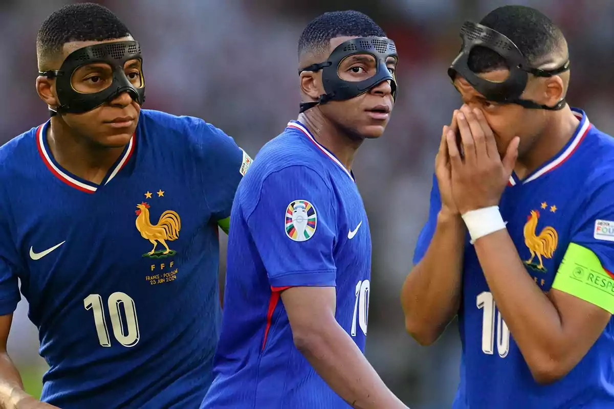 Kylian Mbappé vistiendo el uniforme azul de la selección de Francia.