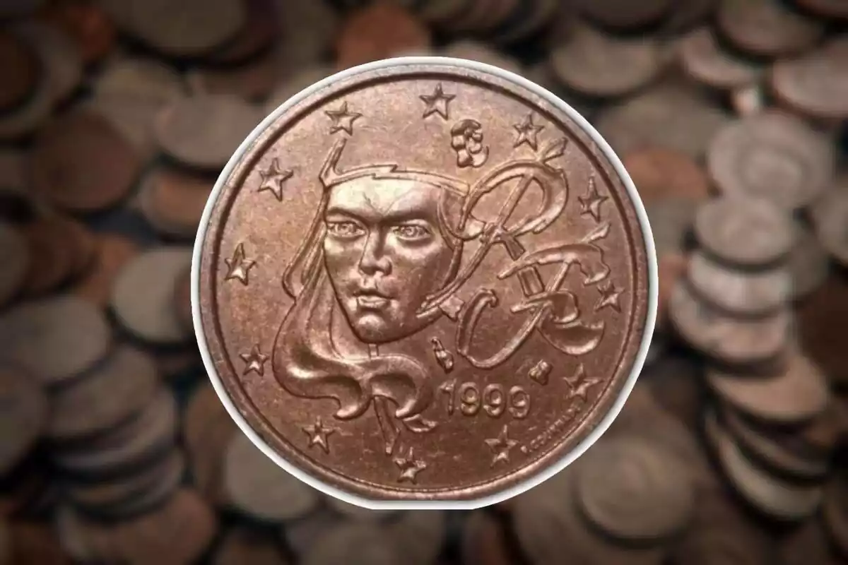 Moneda de 5 céntimos acuñada en Francia en el año 1999