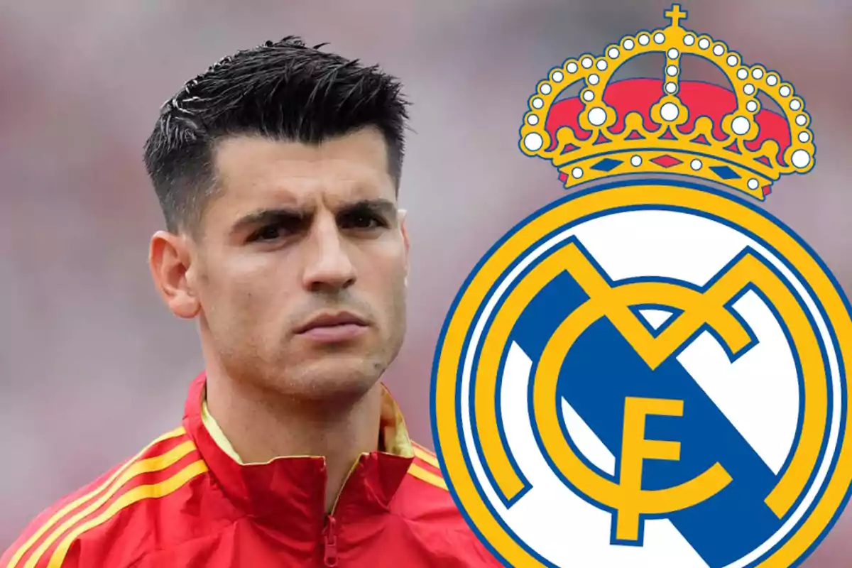 Morata junto al escudo del Real Madrid.