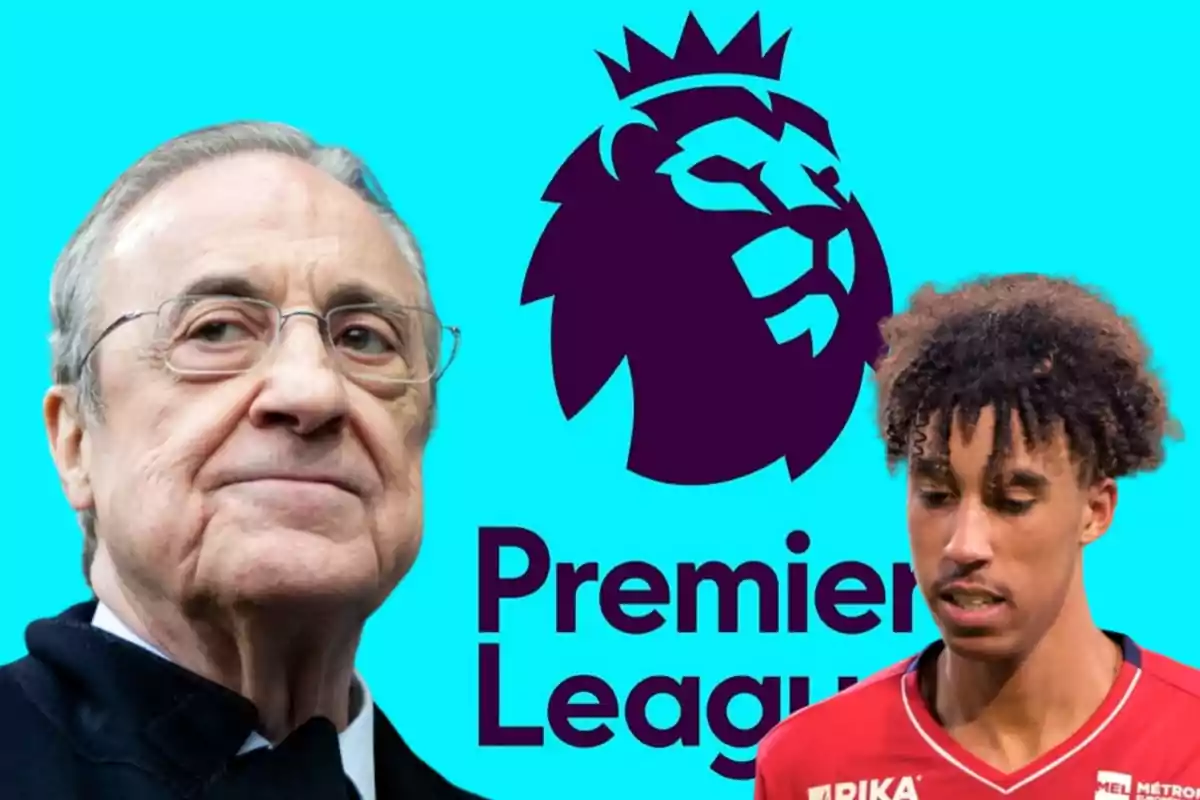 Dos personas frente al logo de la Premier League.