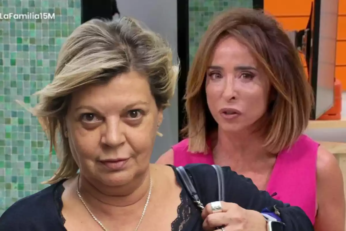 Dos mujeres en un entorno interior, una en primer plano con cabello rubio y expresión seria, y otra al fondo con cabello castaño y vestimenta rosa. Dos mujeres en un entorno interior, una en primer plano con cabello rubio y expresión seria, y otra al fondo con cabello castaño y vestimenta rosa.