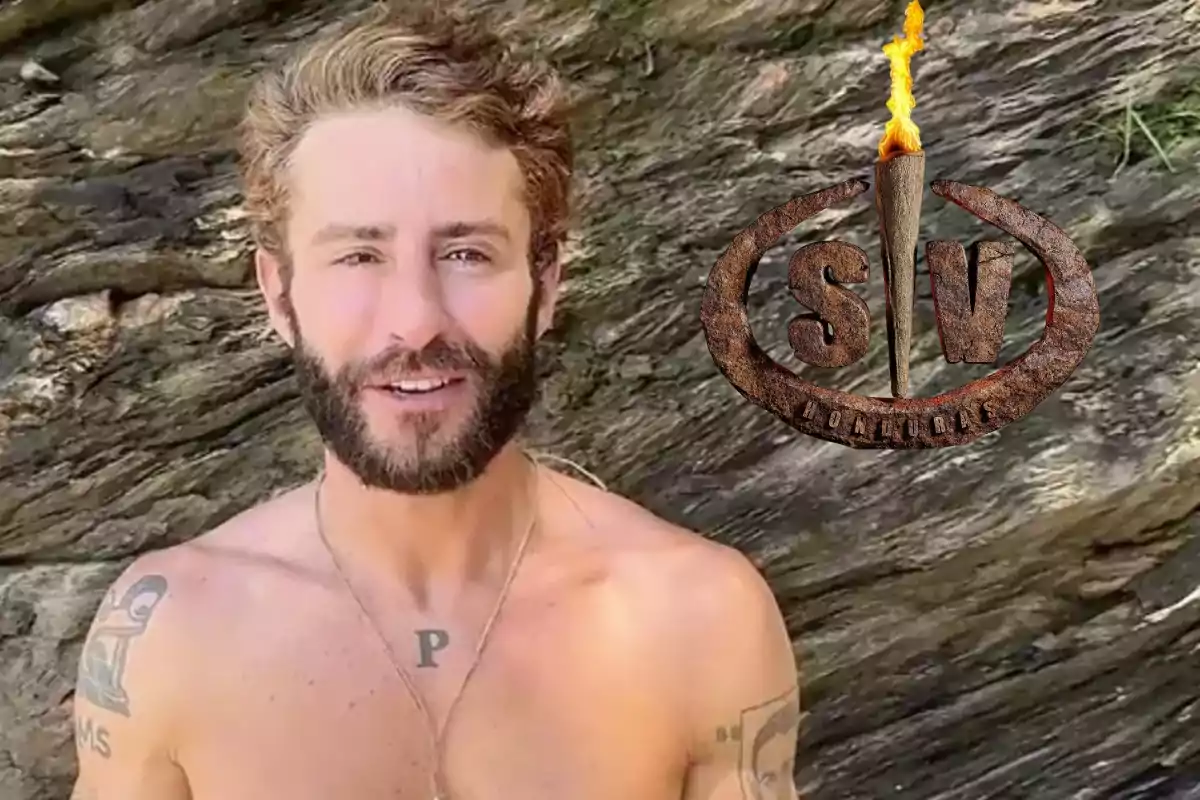 Un hombre con barba y tatuajes está sin camisa frente a un fondo de roca, junto a un logotipo con una antorcha encendida.