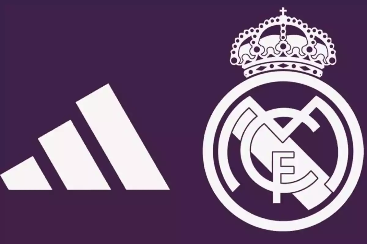 Logos de Adidas y Real Madrid sobre un fondo morado.