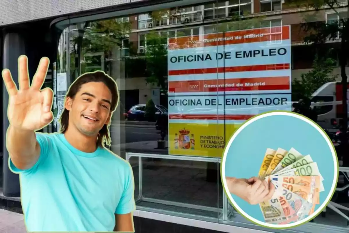 Un hombre sonriente con una camiseta azul hace un gesto de 