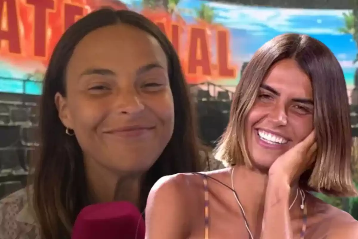 Dos mujeres sonrientes en un entorno tropical con la palabra "FINAL" en el fondo.