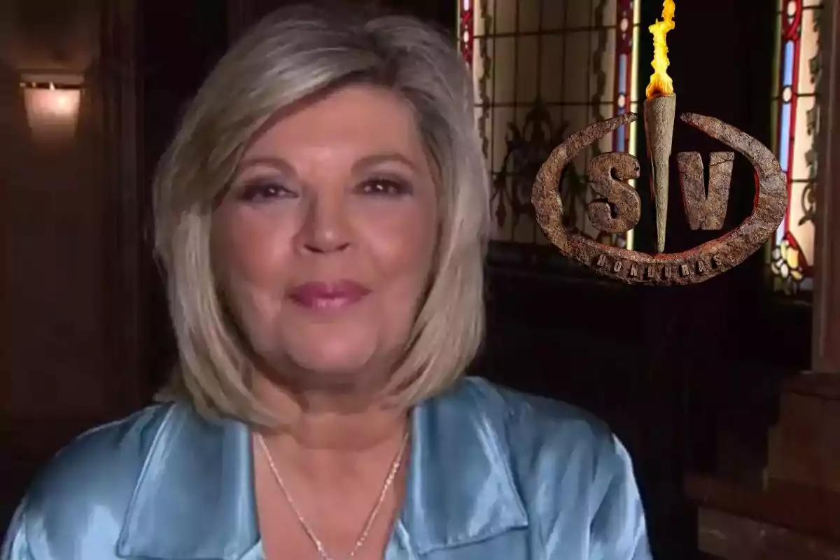 Una persona con cabello rubio y una chaqueta azul claro está sonriendo frente a un fondo oscuro con vitrales y un logotipo que dice "SV Honduras".