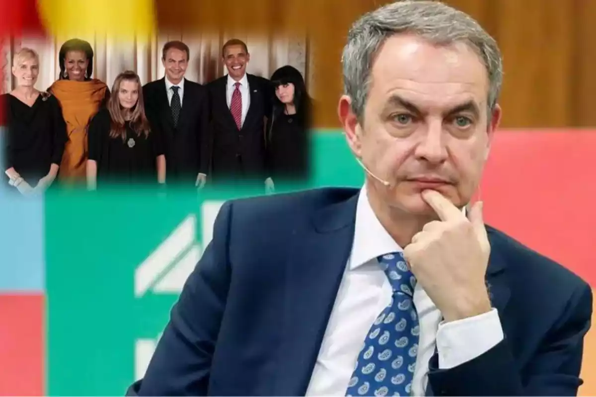 Zapatero pensando y la foto de la familia de fondo