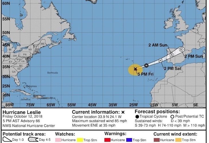 El huracán Leslie llega a España en forma de tormenta tropical