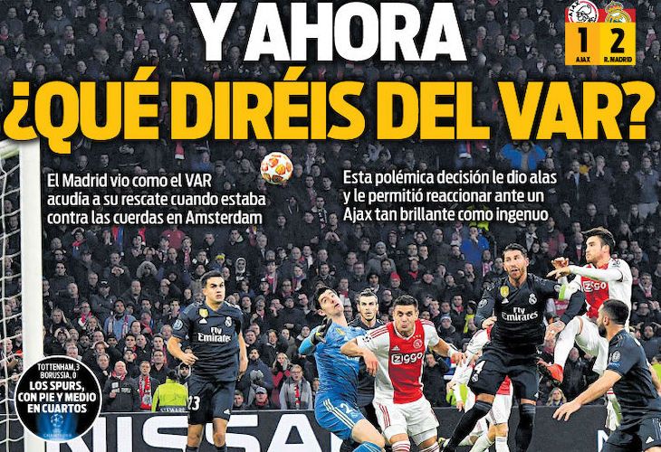 El diario Sport rabia por la victoria del Real Madrid ante el Ajax. ¡¡Ajo y agua!!